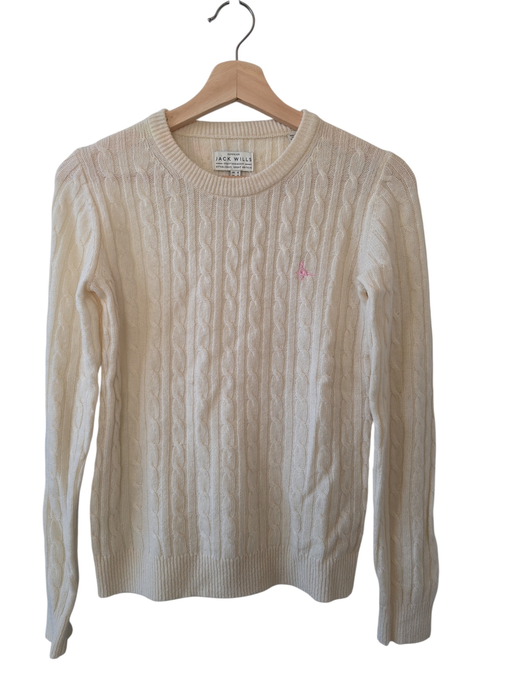 JACK WILLS Extrafine Merino Cream Cable-Knit 'Tinsbury' Sweater US 4